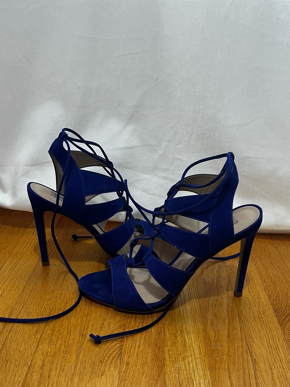 Steve Madden Caged Lace-Up Stiletto Sandals in Deep Blue